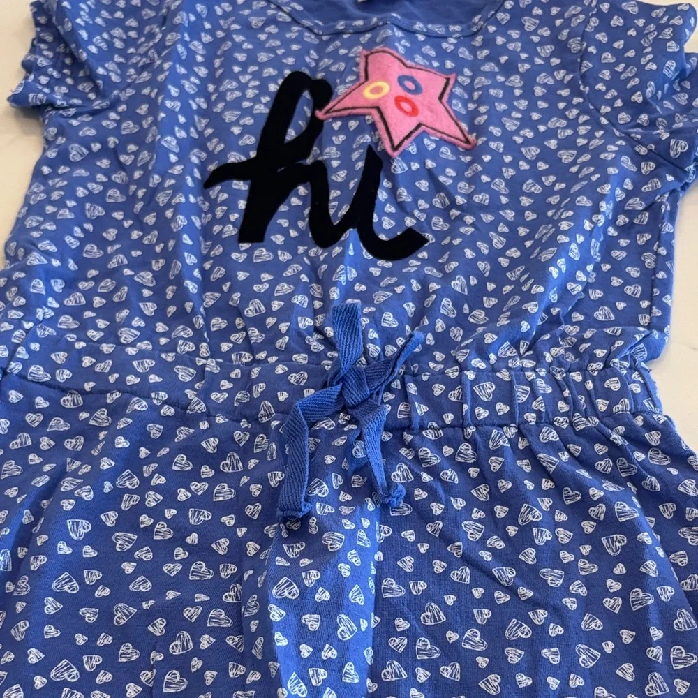 Flapdoodles Blue Dress with Pink Star and 'Hi' Design